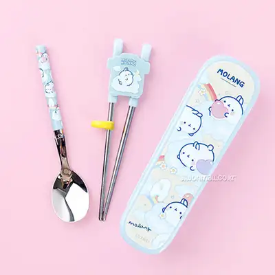 Molang Character Stainless Steel Chopsticks and Spoon Glider Case Utensil Set 582831
