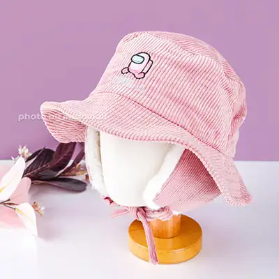 Among Us Character Run Ear Flap Golden Bucket Hat Kids Hat (Pink) 943571