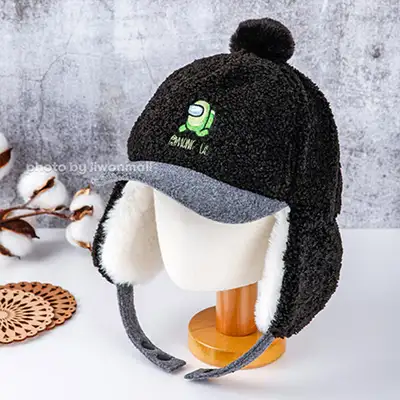 Among Us Character Run Ear Flap Fur Cap Hat for Kids (Black) 943557