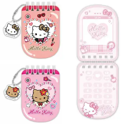 Hello Kitty Character Charm Flip Phone-Shaped Clear Ring Memo Pad (After School)