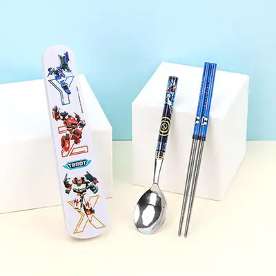 トボット キャラクター ジュニア スリム真空ステンレス スプーンフォークケースセット 585283