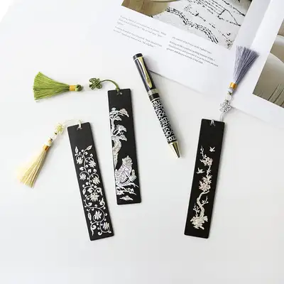 母貝ウッド栞＋格子ハングル母貝ボールペン(下部母貝) 2種セット