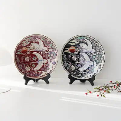 螺鈿漆器 月鶴 装飾用 貝貼盆 25センチ