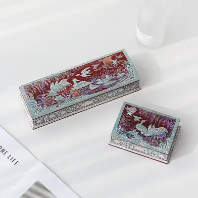 螺鈿漆器 おしどり オート 貝殻筆箱+名刺入れ