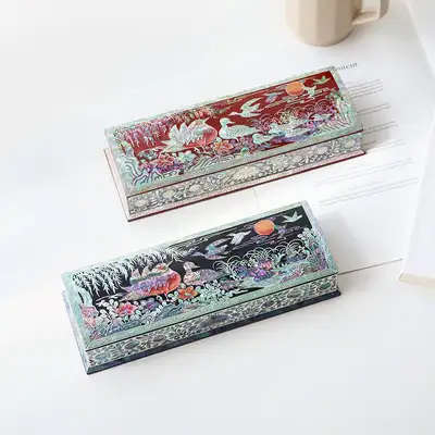 螺鈿漆器オシドリ自動貝殻ペンケース
