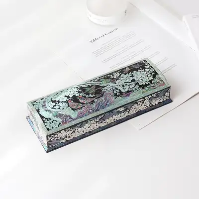 螺鈿漆器梅花自動貝殻筆箱(黒)