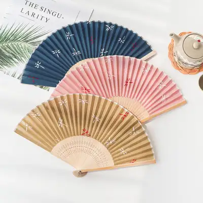 とんぼ刺繍 綿折りたたみ扇
