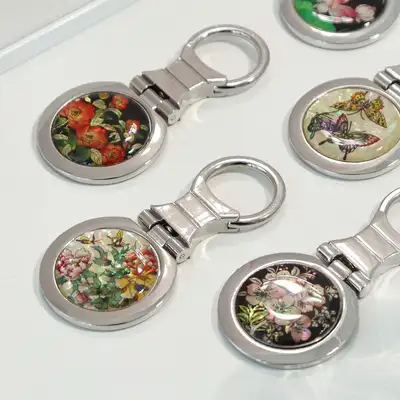 螺鈿漆器 貝殻キーリング 丸形 K