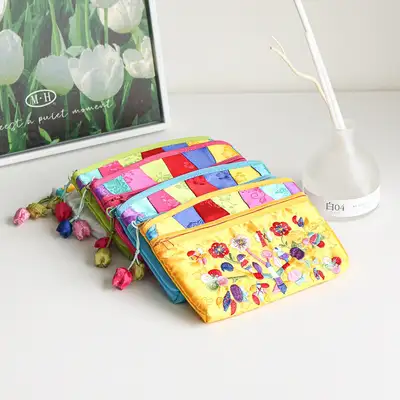 양단 刺繍 色動パッチワーク ポーチ