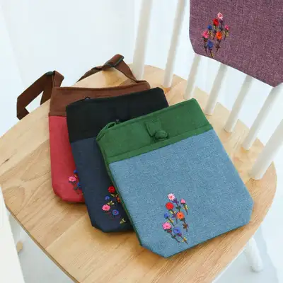 BEST 麻 ショルダーバッグ 野花刺繍 組布 伝統バッグ 韓服 ファブリック エコバッグ 外国人ギフト 記念品