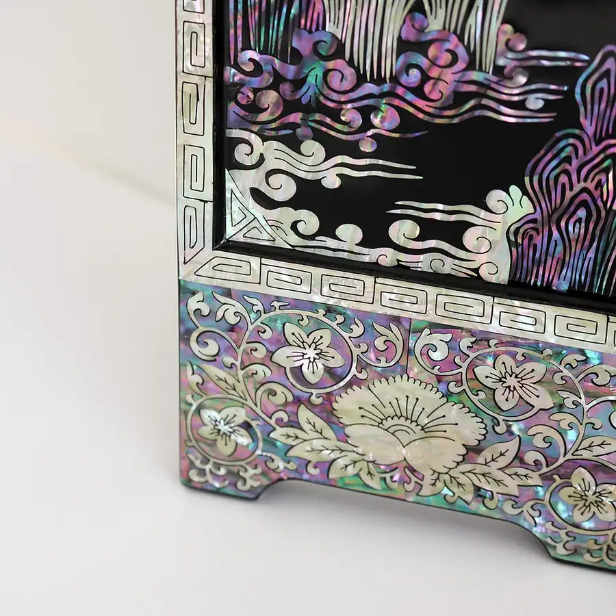 螺鈿漆器 松鶴 装飾用立体3幅貝紫貴 屏風 検 大（張泰福作品） — 4