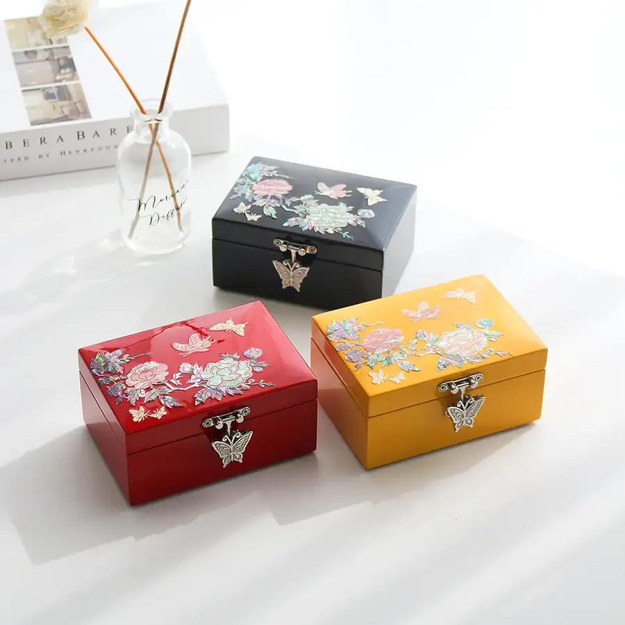 螺鈿塗装 ビビッド ミニ 貝細工箱 牡丹 — 2