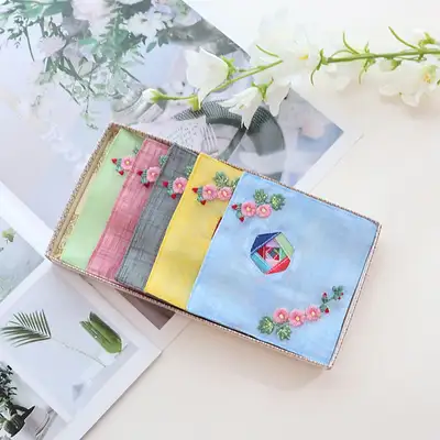 (5種) モシ生地 四角 ピンク花 조각보 コースター セットY