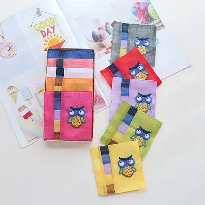 (5種) モシ四角フクロウ刺繍コースター セットY