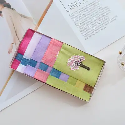 （5種）麻 四角花木刺繍 コースター セット Y