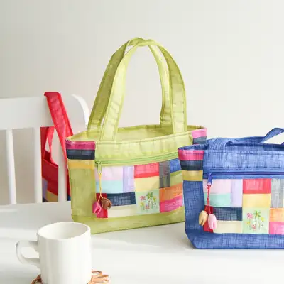 麻布パッチワーク ミニ 花刺繍バッグY