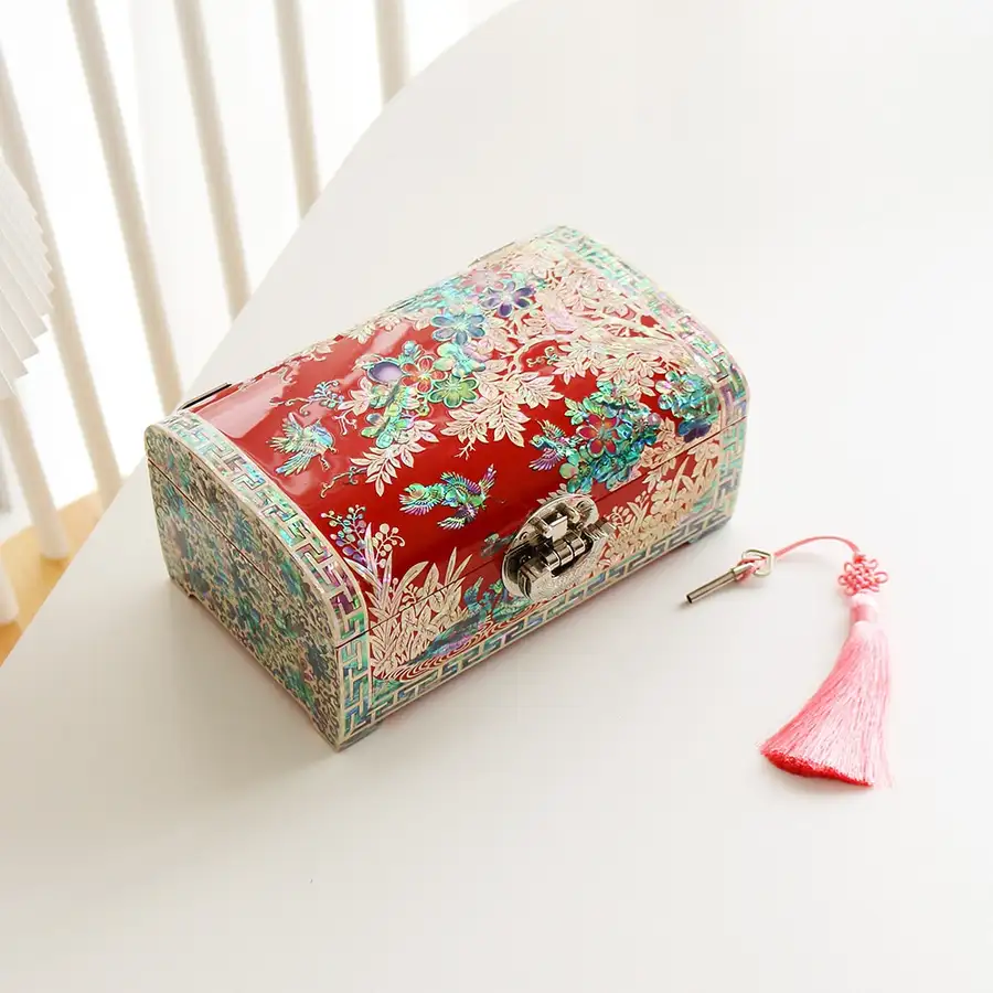 螺鈿漆器彩色梅花ロール自貝宝石箱21センチ — 2