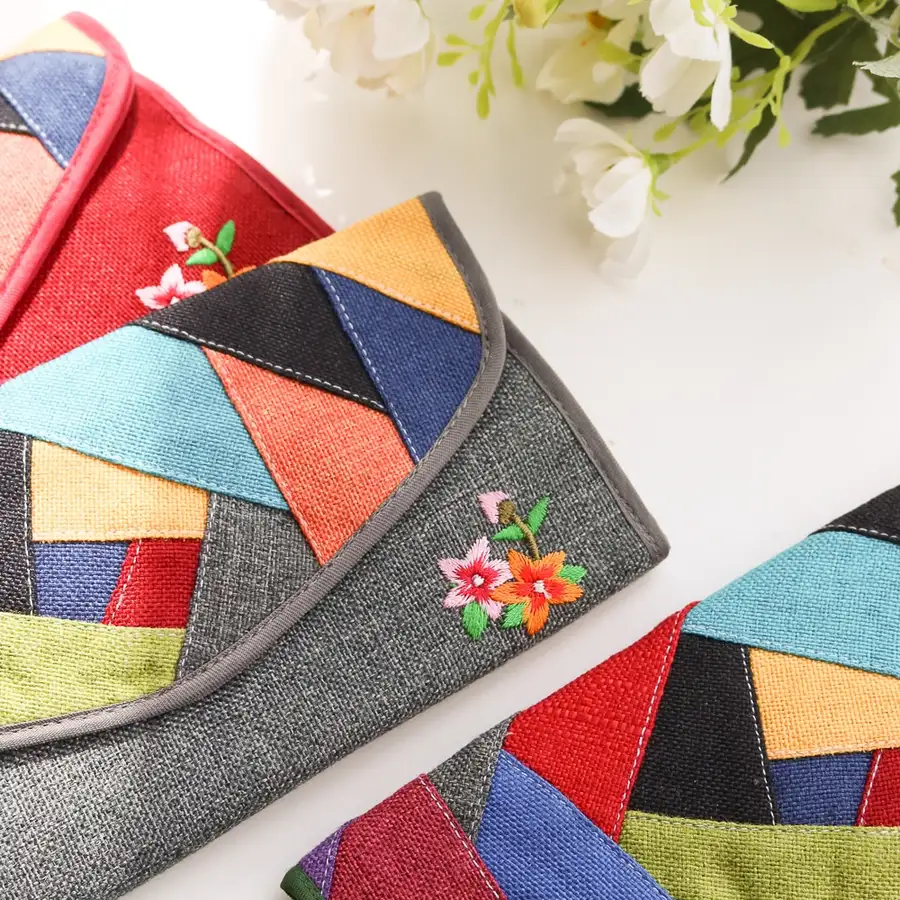 花刺繍パッチワーク綿長財布Y — 3