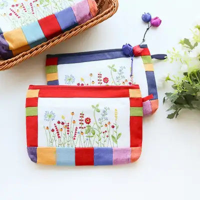 花刺繍 綿ポーチY