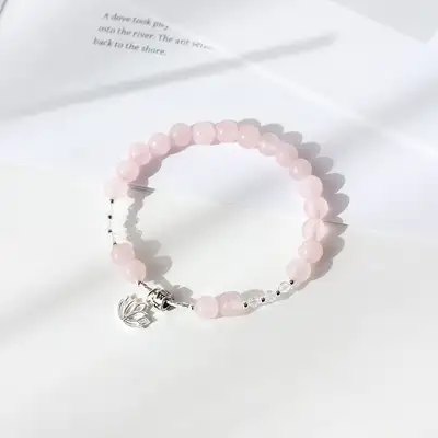 オムマニパンメフム ロンデル 蓮花 ローズクォーツ 原石 ブレスレット H レディース レディース カップル 数珠 天然石 パワーストーン