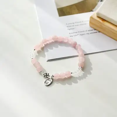 万字 初財納福 ローズクォーツ 原石 ブレスレットH 女性 カップル 念珠 天然石 パワーストーン