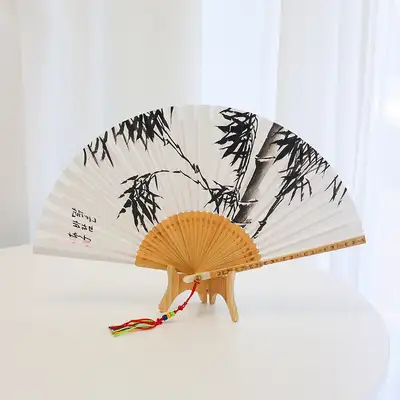 （直筆）南晶 東洋画 特選竹扇 竹折り扇/竹+高級伝統結び紐付き