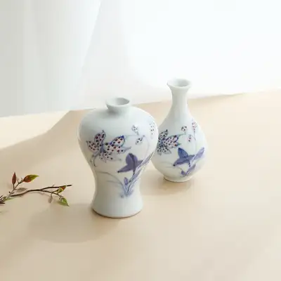 高級 松月白磁 ミニ매주瓶セット(ユリ花)