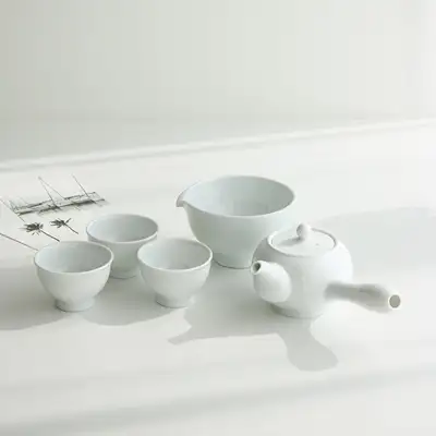 白磁 手轆轤 無地 3人茶器