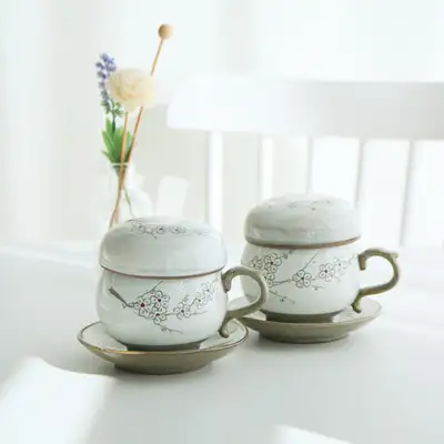(2種)粉青 白象嵌 梅花手持ち 1人用茶器セット