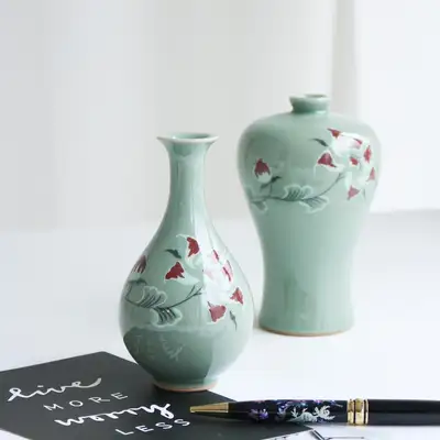 高級 松月 梅竹瓶セット(ミニ) 深紅牡丹 14cm