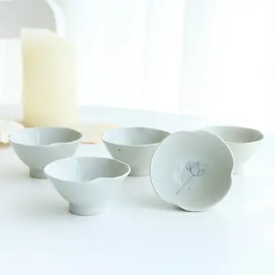 （5種）白磁花びら青花茶器セット