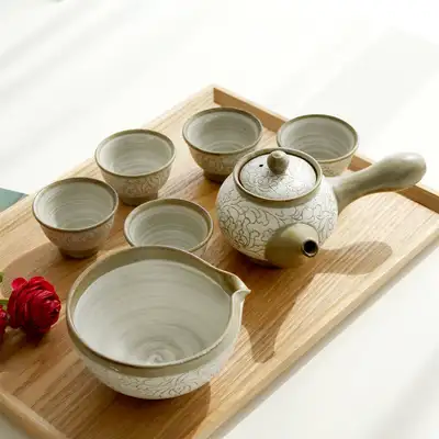 粉青 糸唐草 5人用 茶器セット