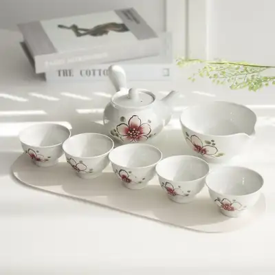 白磁紅木蓮5人茶器セット