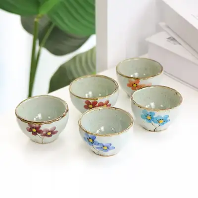 花 五色 5人茶器セット 伝統陶芸茶碗