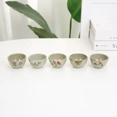 粉青野生花5人茶杯セット伝統茶器