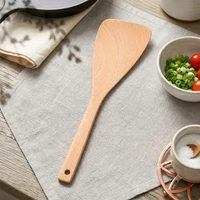 Beechwood Angled Spatula 30cm (Wood Cooking Spoon Multi-Purpose Commercial Use Wood Wok Turner Restaurant Long Spatula Flipper)