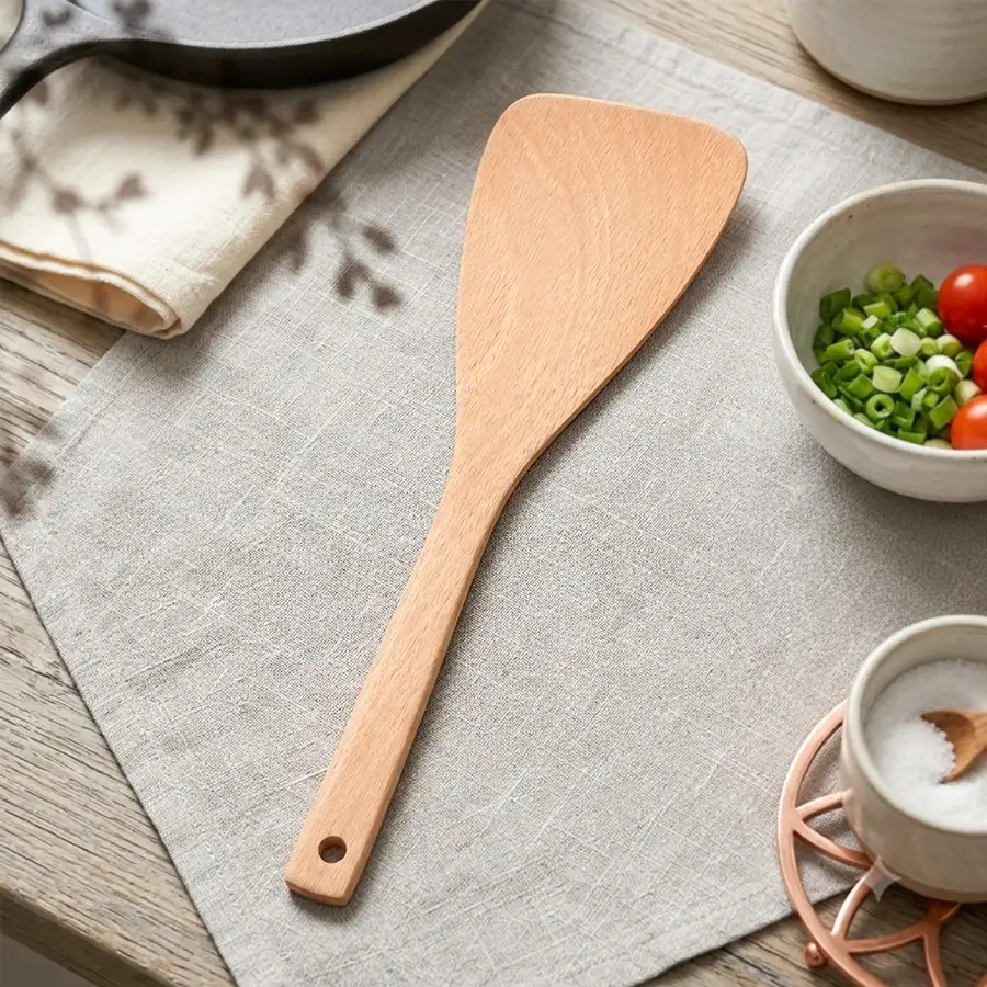 Beechwood Angled Spatula 30cm (Wood Cooking Spoon Multi-Purpose Commercial Use Wood Wok Turner Restaurant Long Spatula Flipper) — 1