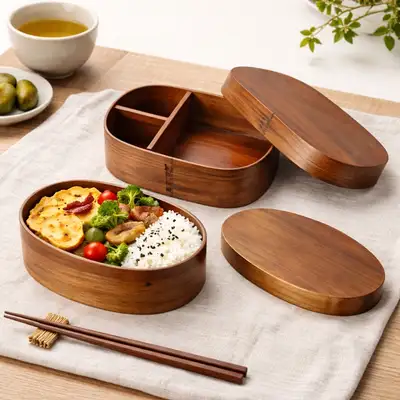 Wood Bento Box Brown (Premium Japanese-Style Lunch Container)