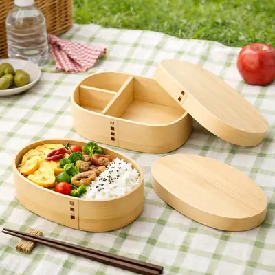 Bamboo Wood Bento Box (Premium Japanese-Style Lunch Container for Picnics and Outings)