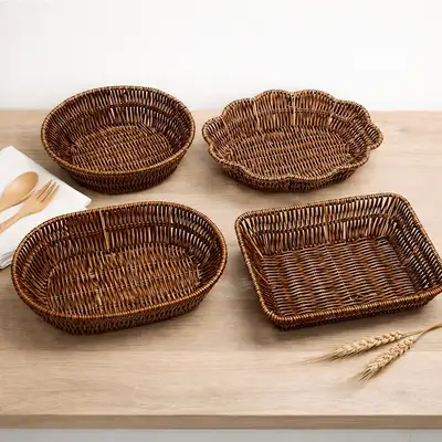 PP Premium Brown Basket (Rattan-Style Interior Fruit Basket for Peanuts, Eggs, Multi-Purpose Storage Organizer)