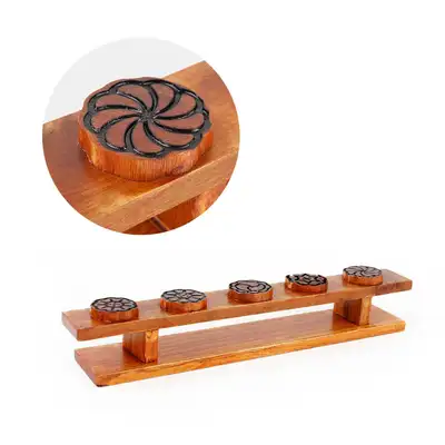 Solid Wood Lacquered 5-Cavity Rice Cake Mold (Traditional Experience Tteok Mold Dasik Plate Chuseok Holiday Rice Cake Making Pattern Stamp Baking Tteok Stamp)