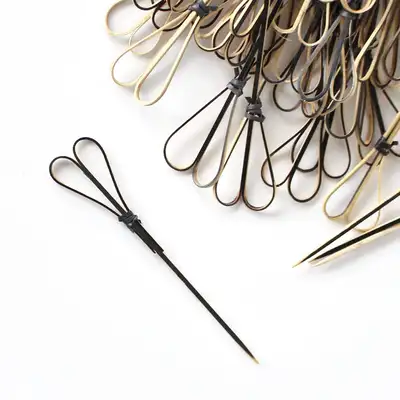 Bamboo Heart Cocktail Picks 100P Black (Heart Picks Disposable Fruit Picks Bento Box Decoration Dessert Fork)