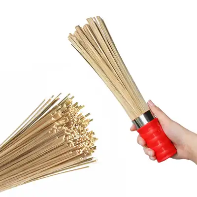 Colored Handle Bamboo Pot Brush 30cm (Commercial Restaurant Wok Cleaner Chinese Restaurant Brush Multi-Purpose Cleaning Brush)