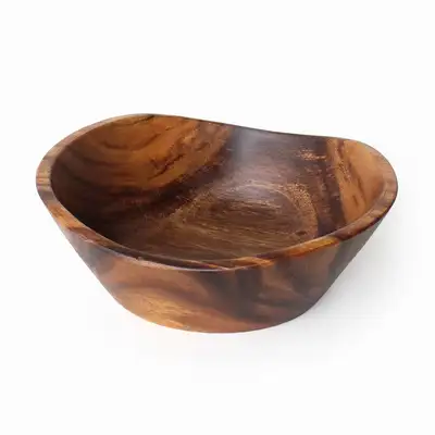 25.5cm Wave Wood Salad Bowl (Natural Wood Cereal Bowl Round Wood Bowl Multi-purpose Wooden Dish Aesthetic Camping Plate)