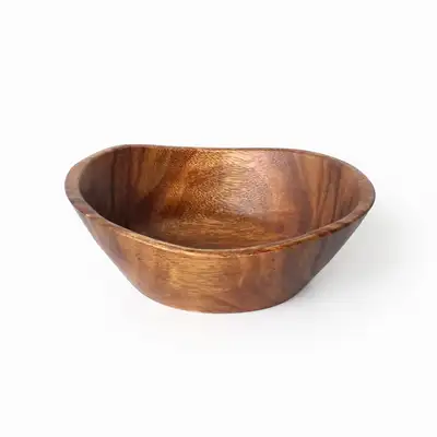20.5cm Wave Wood Salad Bowl (Natural Wood Cereal Bowl Round Wood Bowl Multi-Purpose Wooden Bowl Sensory Camping Dish)