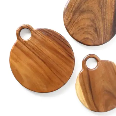 Wood Handle Round Wooden Cutting Board (Log Cutting Board, Natural Wood Board, Cafe Bread Tray, Cheese Plate)