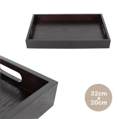Lacquered Wood Openwork Handle Tray 3220 (Wooden Handle Rectangular Serving Tray for Cafes and Restaurants)