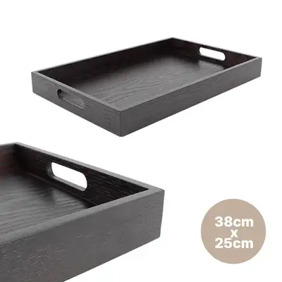 Lacquered Solid Wood Rectangular High-Handle Tray 3825