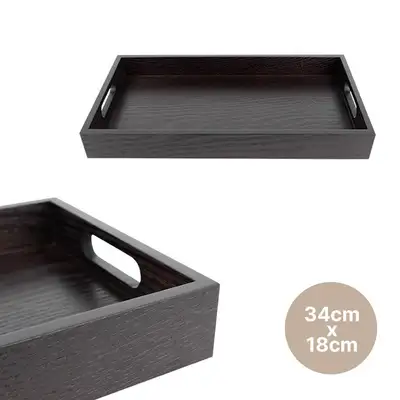 Lacquered Solid Wood Rectangular High-Handle Tray 3418