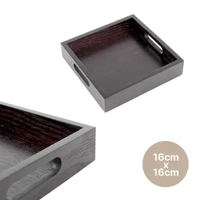 Lacquered Wood Square High-Handle Tray 16x16cm